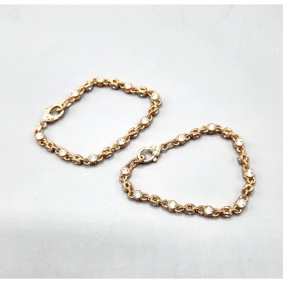 Rose Gold Tone Matching 925 Silver Bracelets Cubic Zirconia Thailand Lot of 2 - Picture 1 of 10